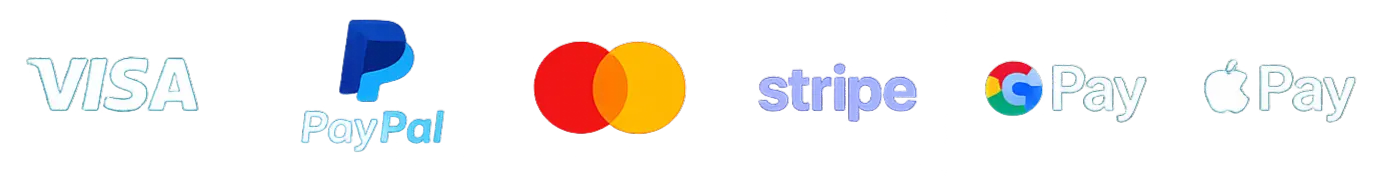 Accepted payment methods including Visa PayPal Stripe and Apple Pay